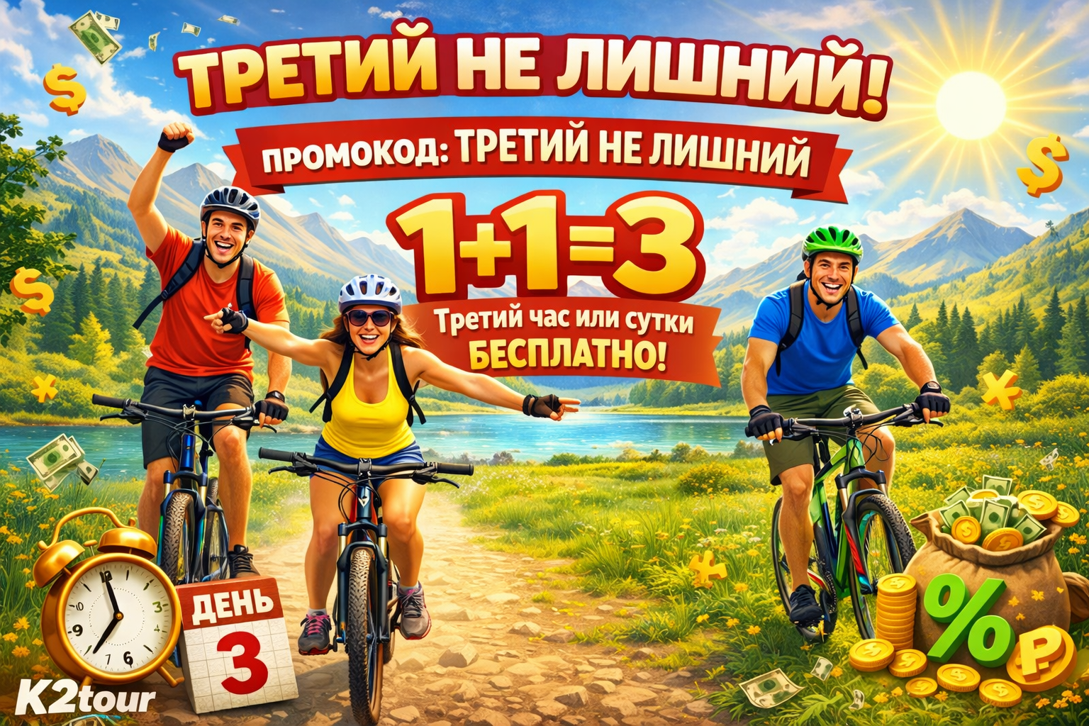 Акция ТРЕТИЙ НЕ ЛИШНИЙ, 1+1=3, третий час или третьи сутки Бесплатно!
